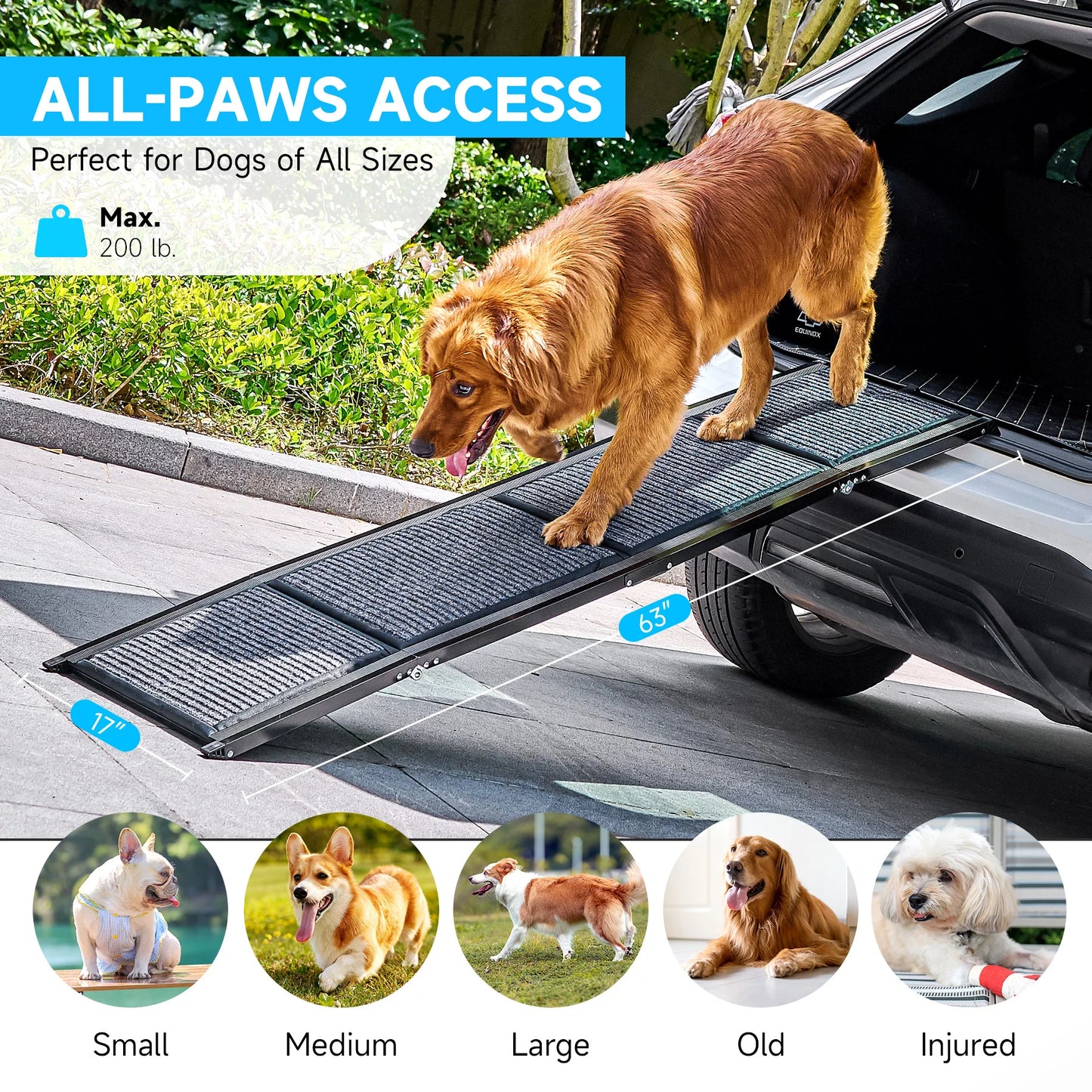 63" Folding Pet Ramp for Large Dogs- 17" Wide