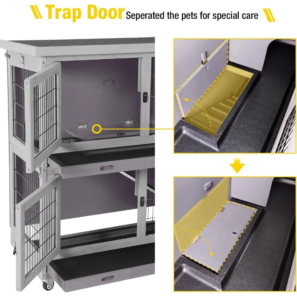 Rabbit Hutch, Two Story Cage with Wheels, Collapsable