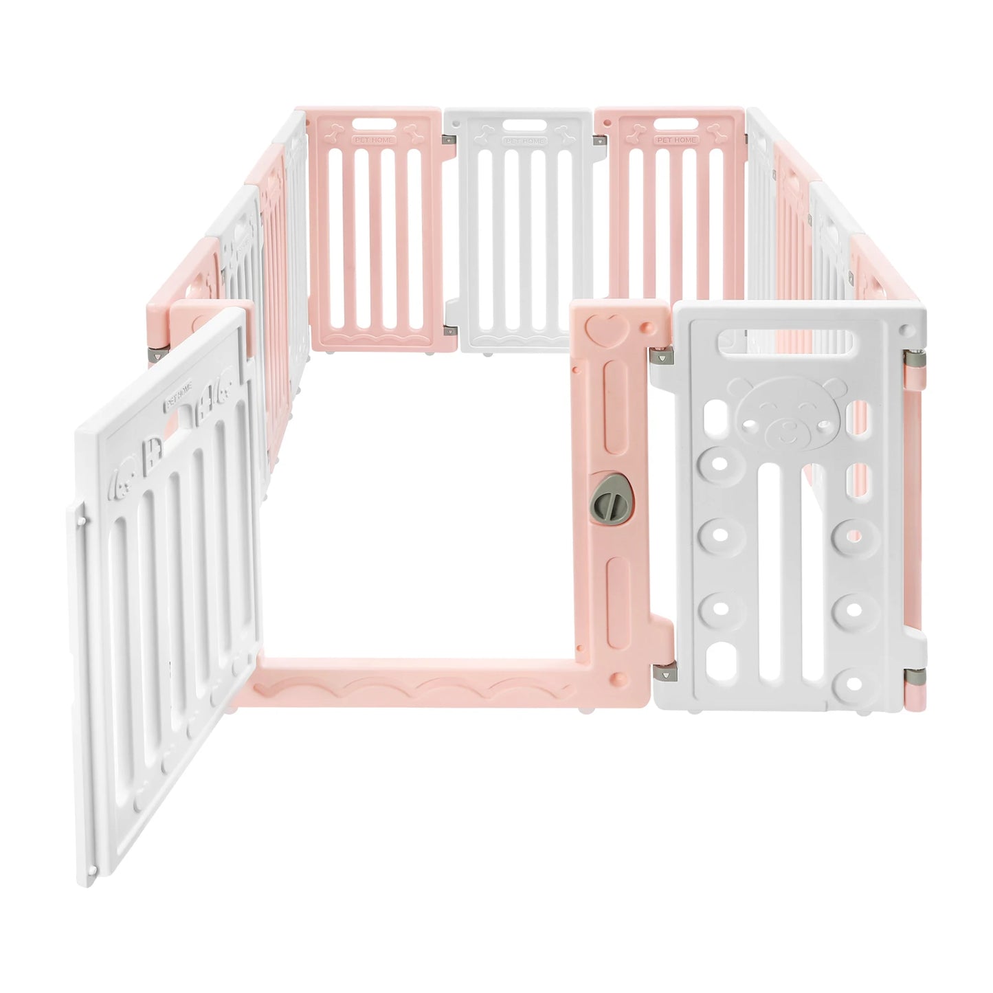 (Pink-White) 12 Panels Pet Playpen with Door