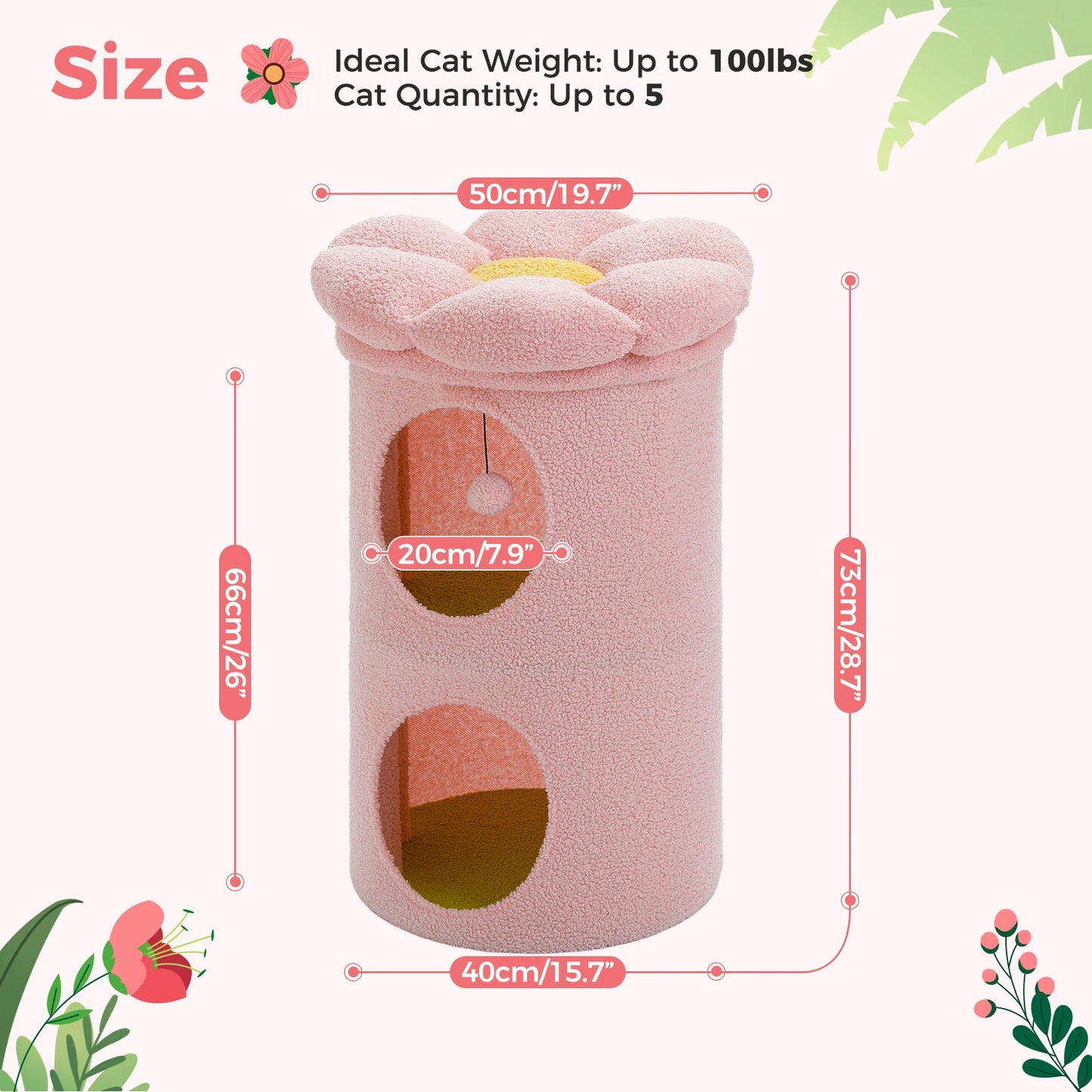 2-Story Large Cat House with Removable Flower Cat Bed