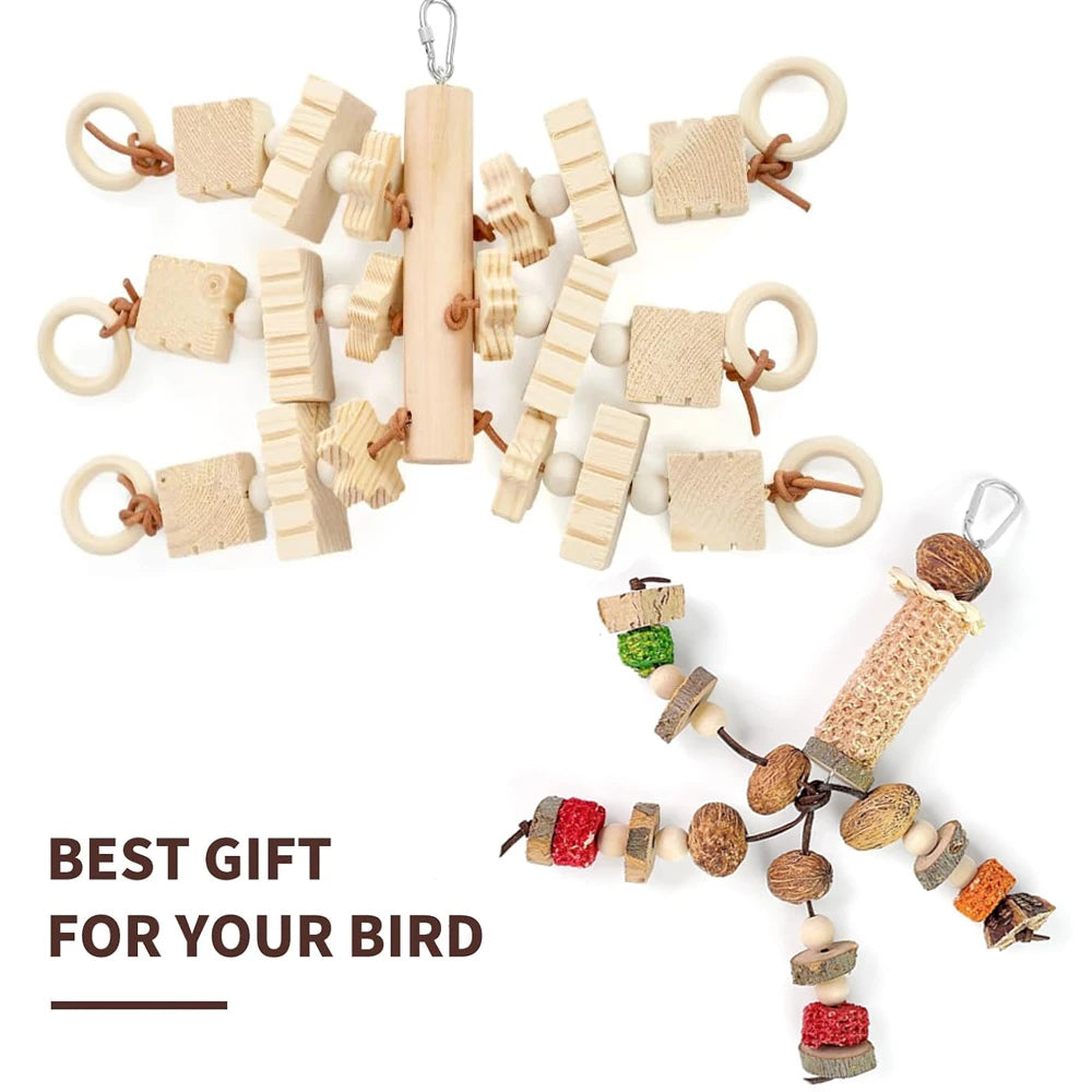 2 PCS Natural Wooden Block Bird Toys