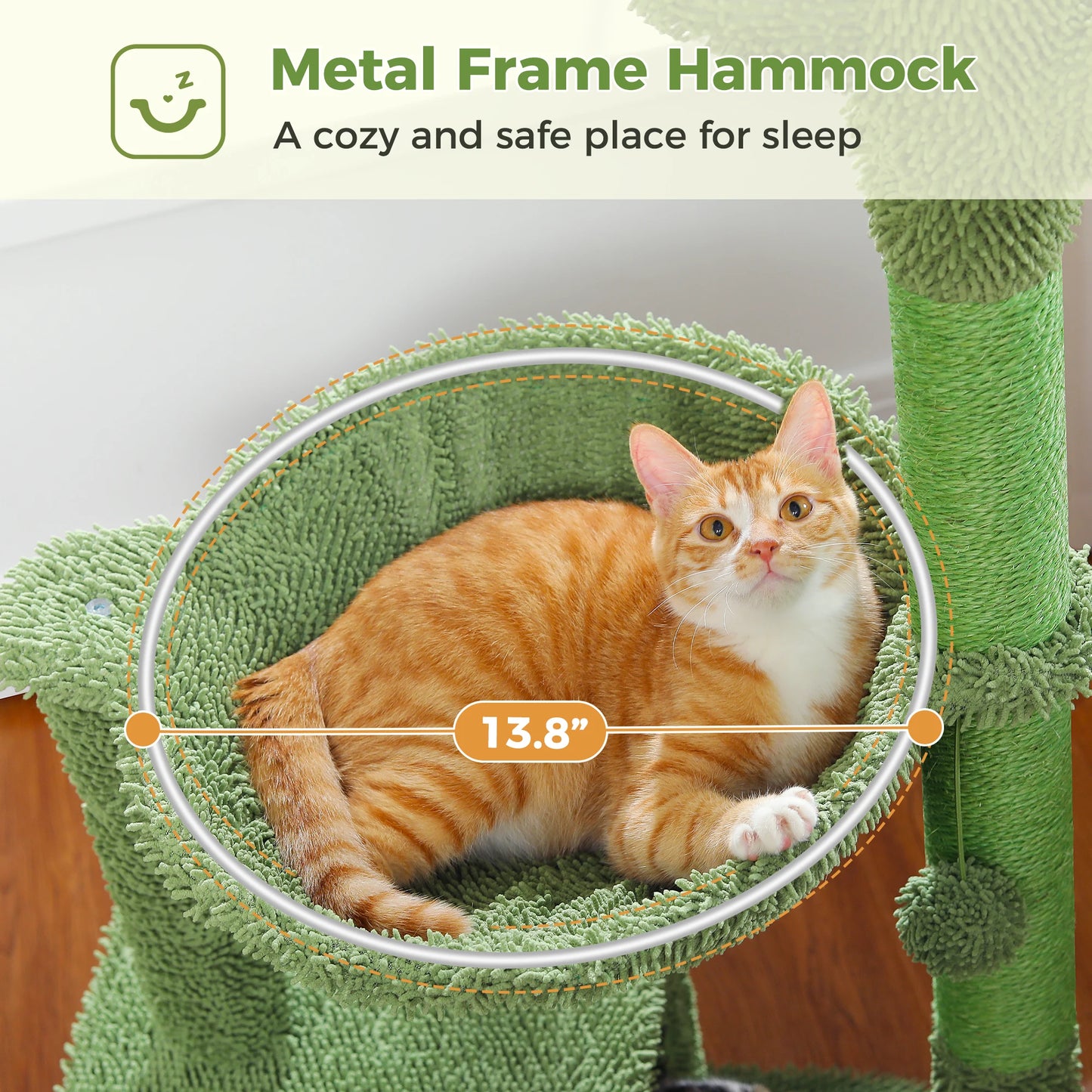 Cactus Cat Tree with Large Condo, Hammock, Dangling Ball