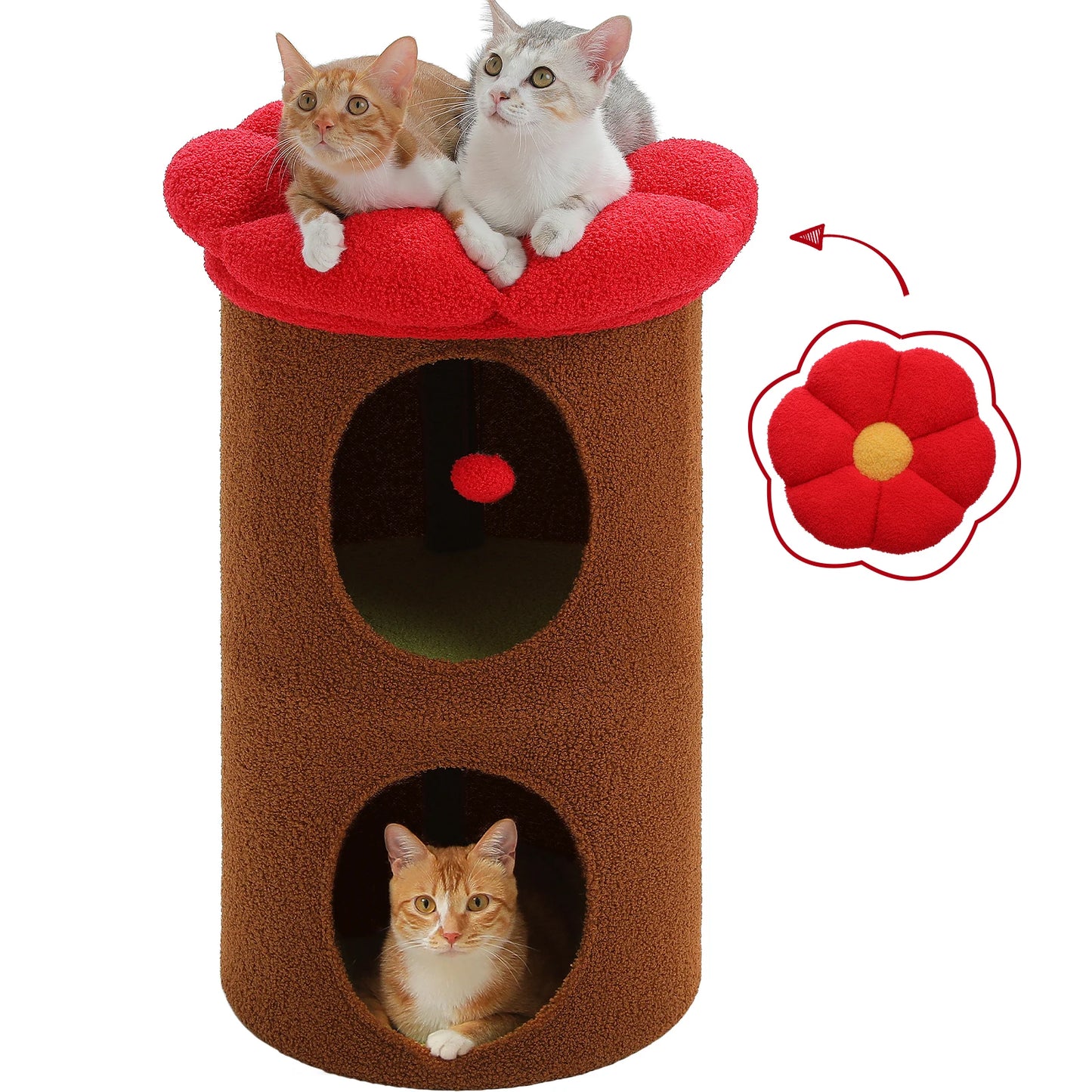 2-Story Large Cat House with Removable Flower Cat Bed