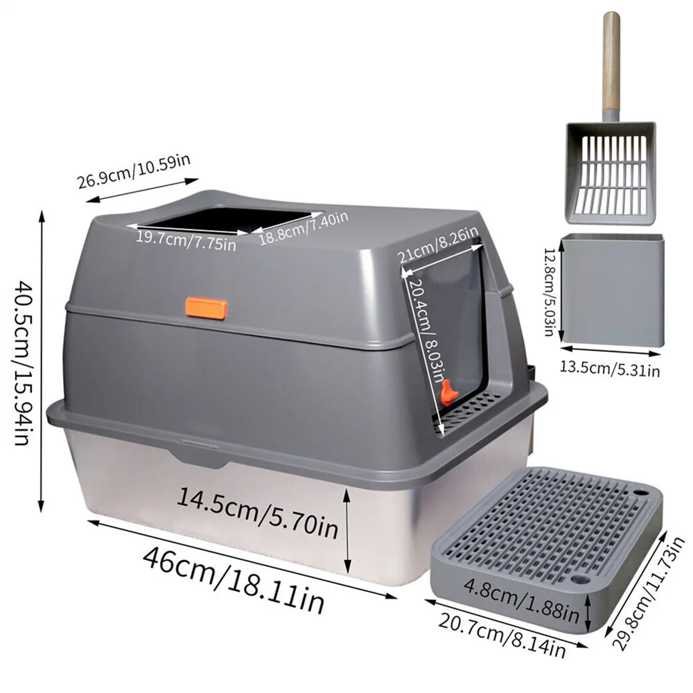 XXL Stainless Steel Cat Litter Box Enclosed
