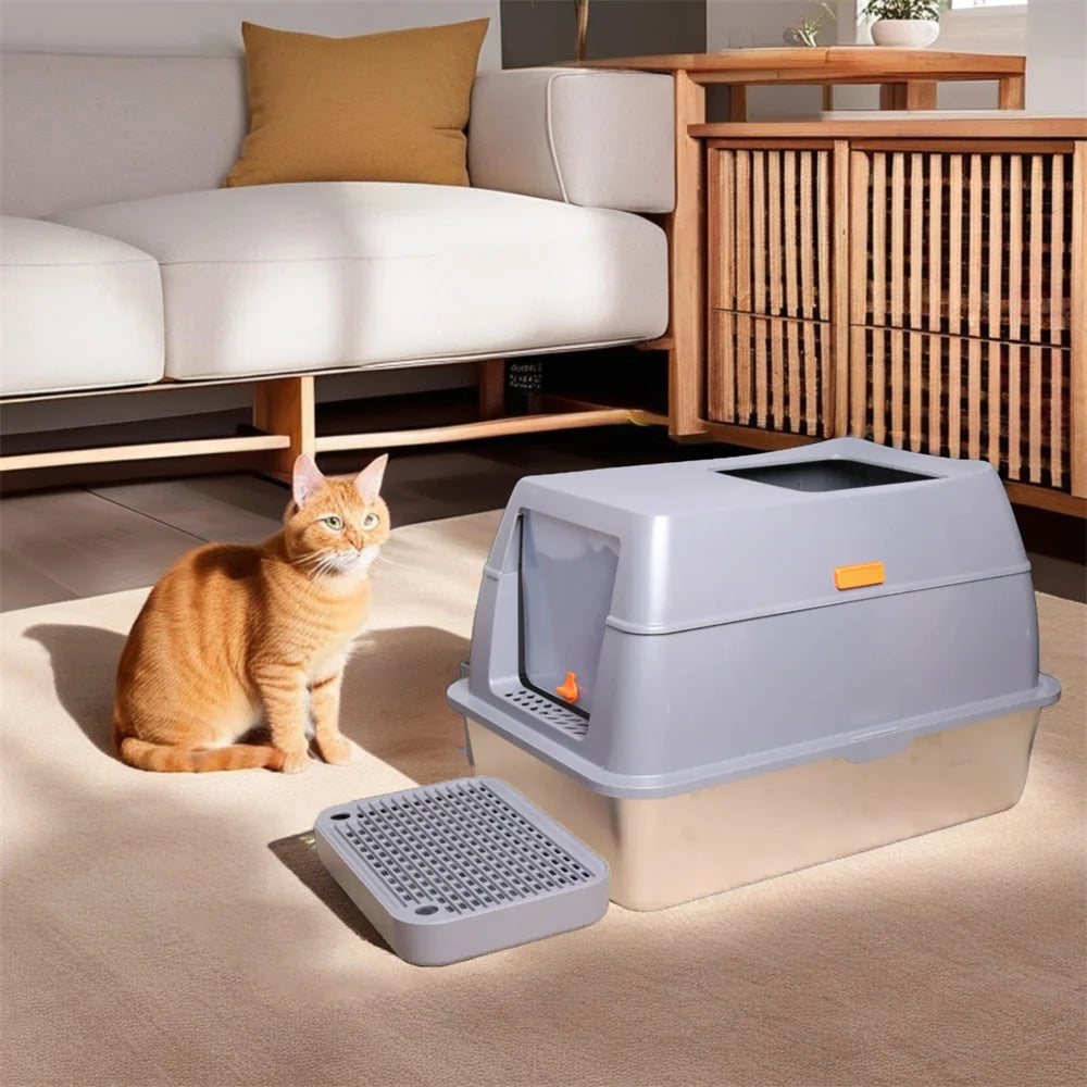 XXL Stainless Steel Cat Litter Box Enclosed