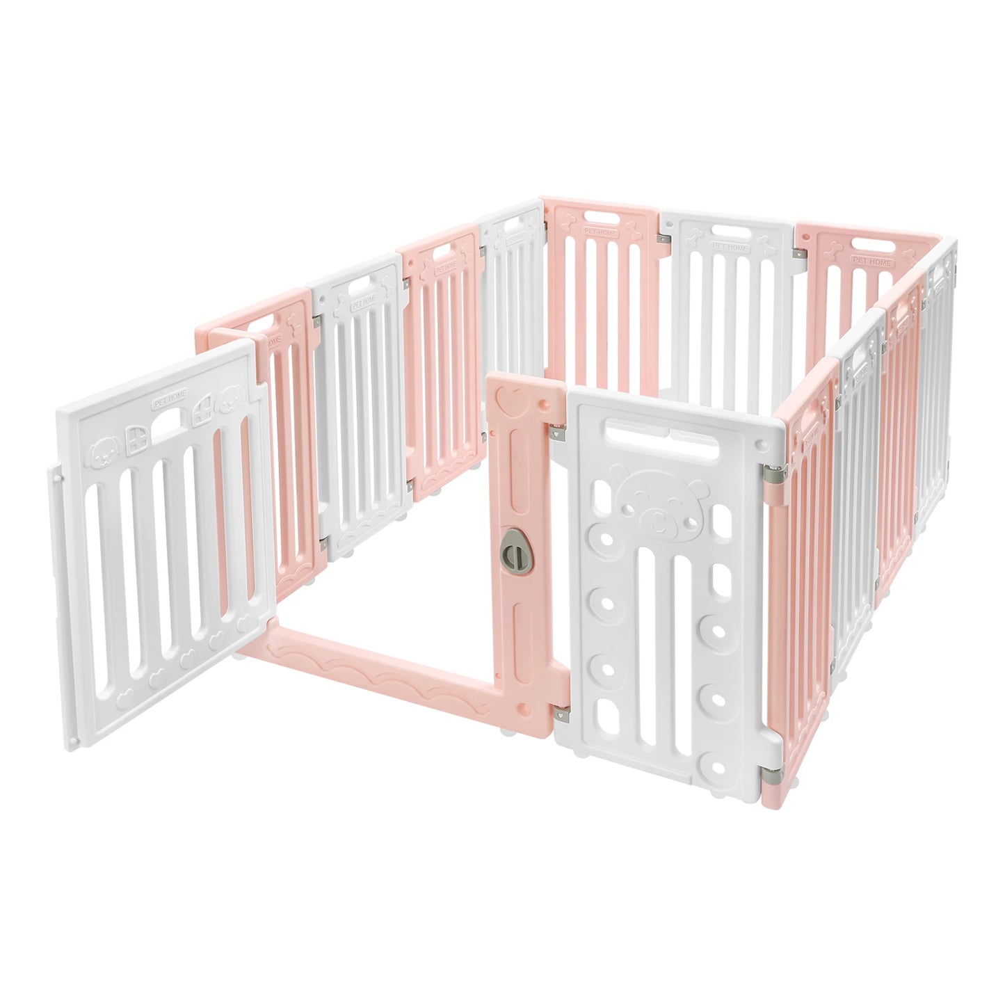 (Pink-White) 12 Panels Pet Playpen with Door