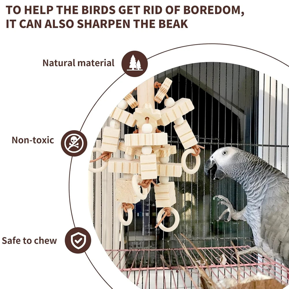 2 PCS Natural Wooden Block Bird Toys