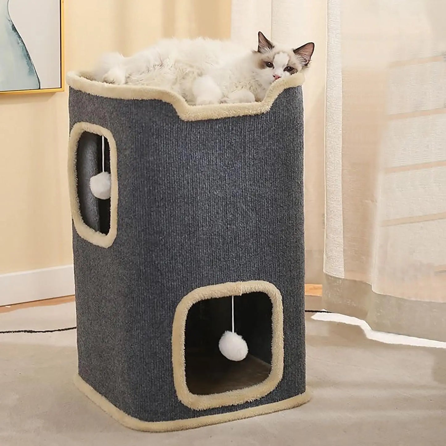 2-Layer Cat House Cat Cave for Indoor Cats