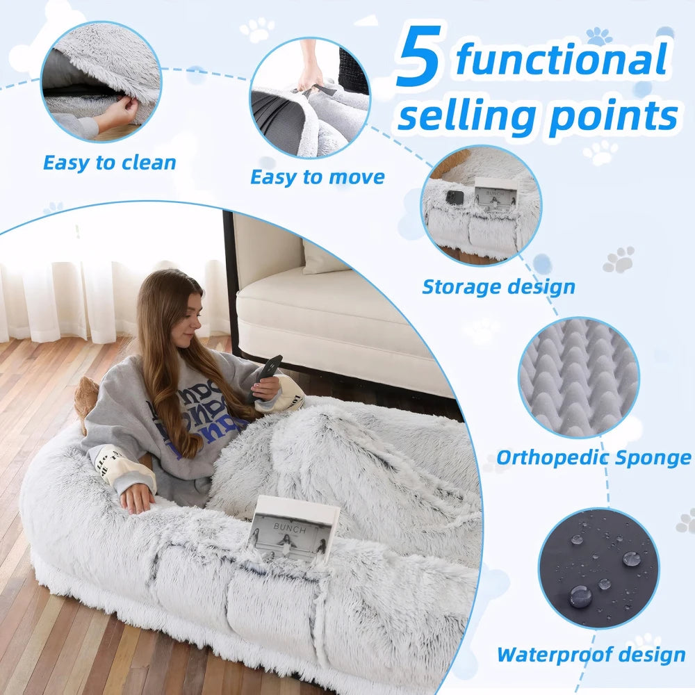 Human Dog Bed Washable Faux Fur