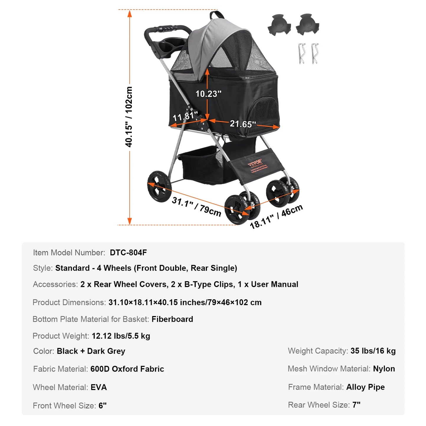 Pet Lightweight Stroller with Brakes