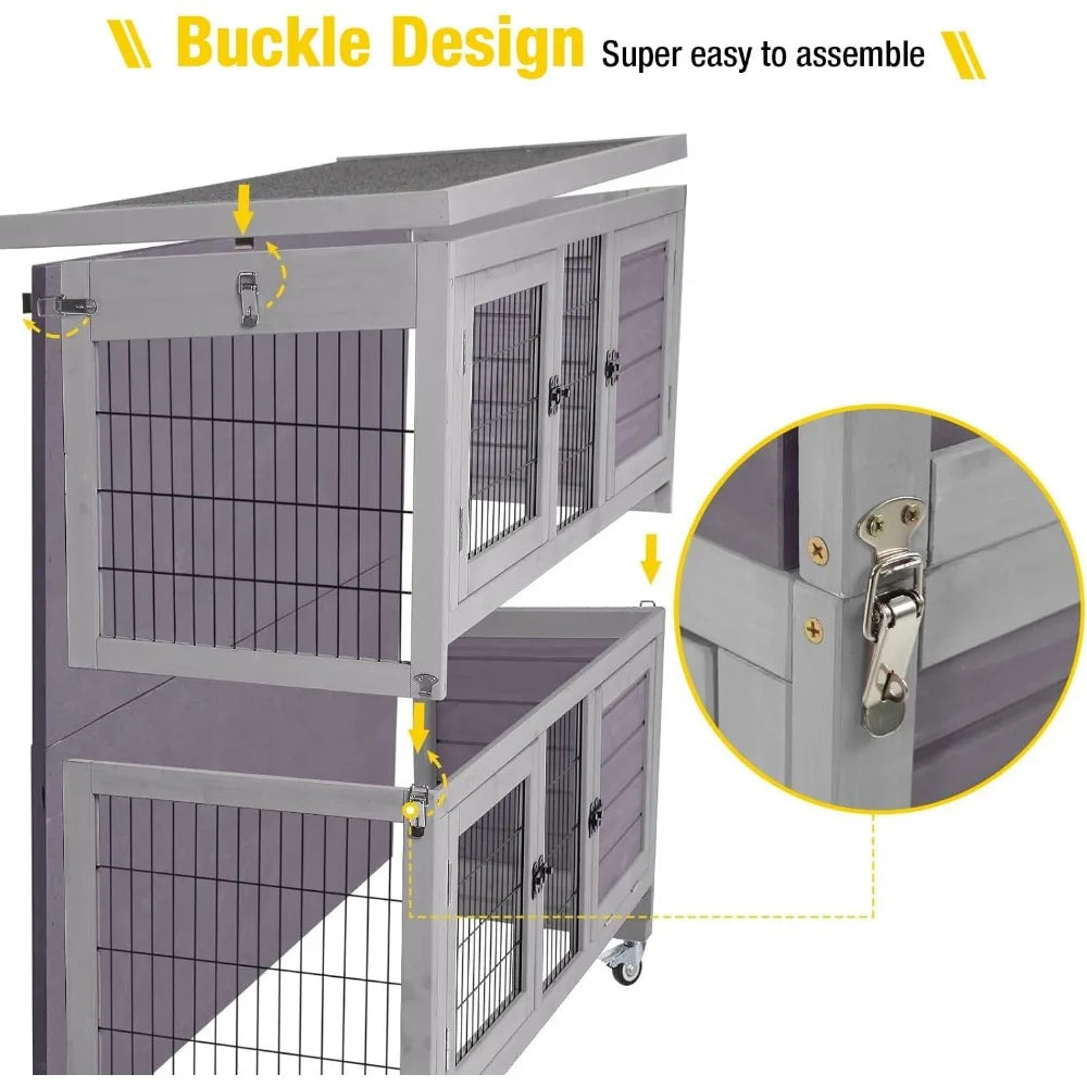 Rabbit Hutch, Two Story Cage with Wheels, Collapsable