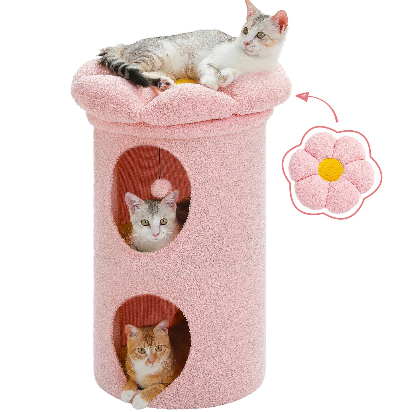 2-Story Large Cat House with Removable Flower Cat Bed