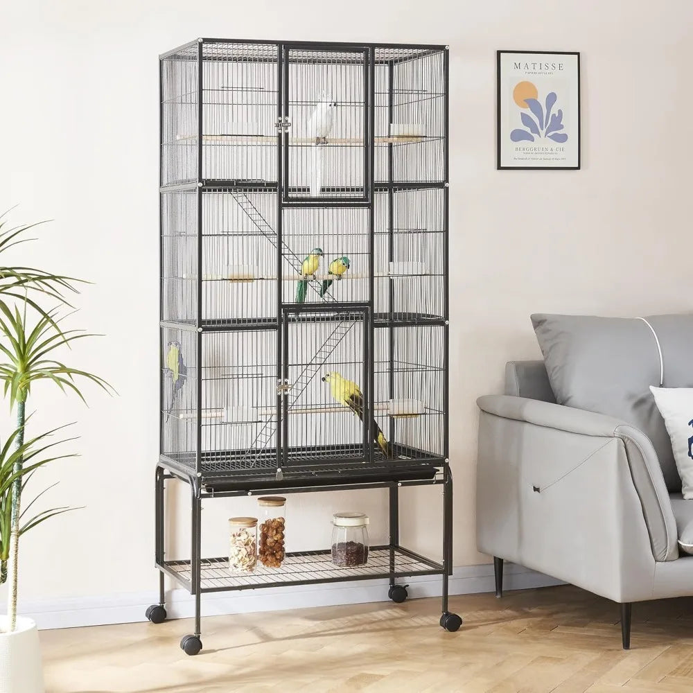 69" Large Metal Bird Cage With Rolling Stand