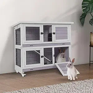 Rabbit Hutch, Two Story Cage with Wheels, Collapsable
