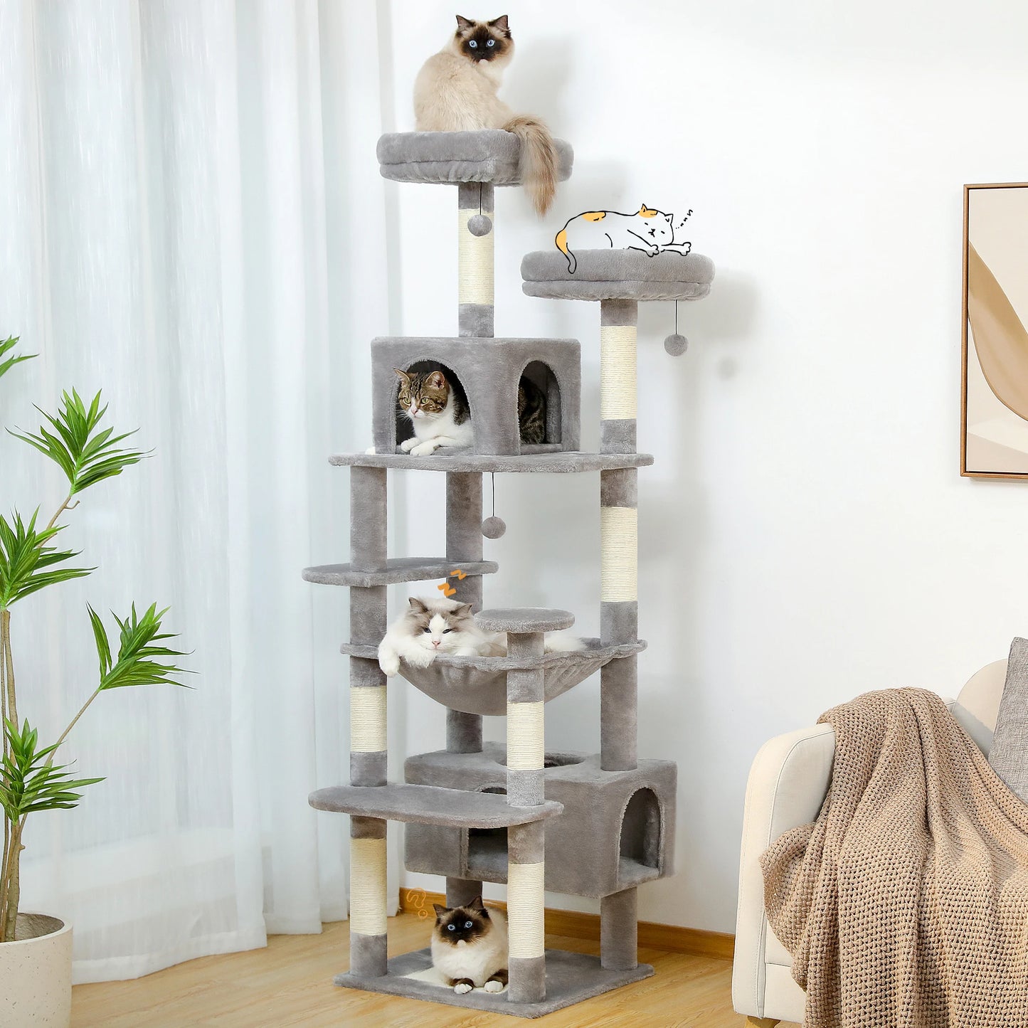 72" Large Cat Tree and Tower for Indoor Cats