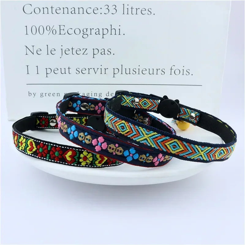 Adjustable collar with tassels and bells embellished pet collar
