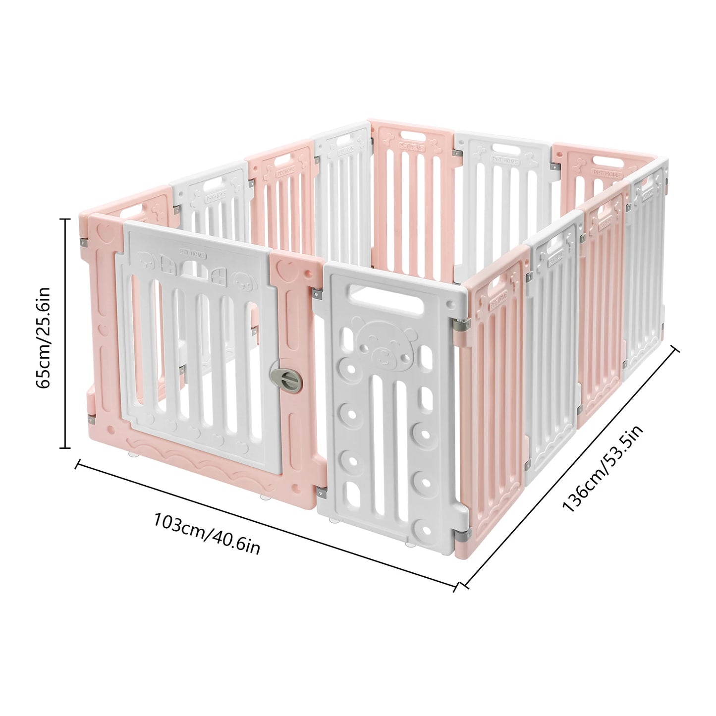 (Pink-White) 12 Panels Pet Playpen with Door