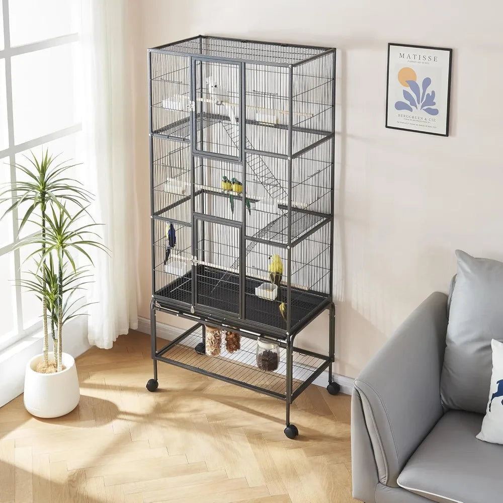 69" Large Metal Bird Cage With Rolling Stand
