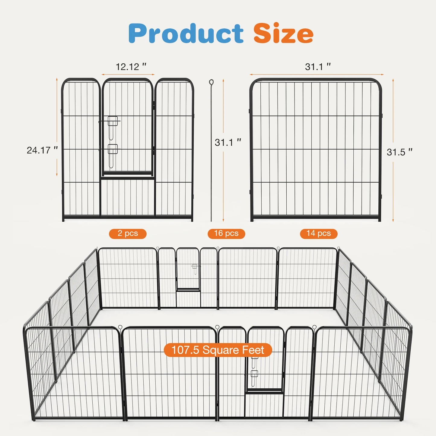 16 Panel Dog Playpen with Doors