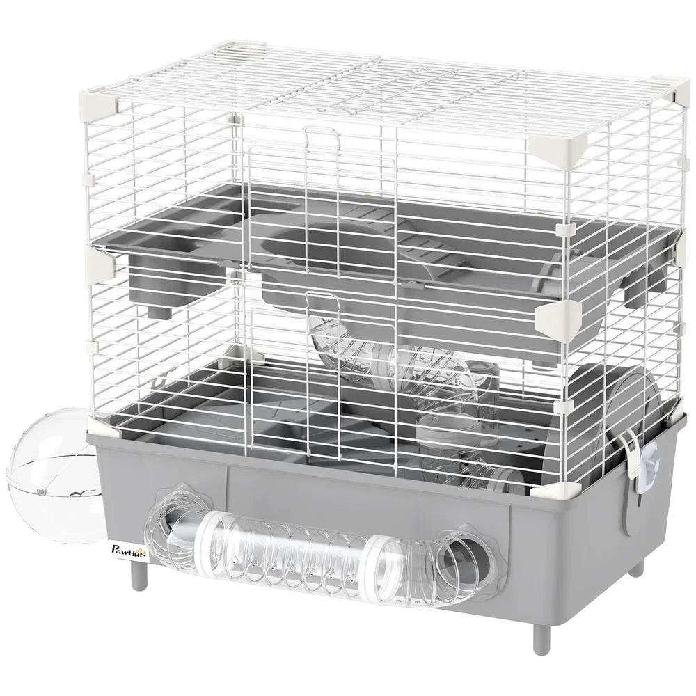 2-Tier Hamster Cage, Hamster Habitat with Accessories, Gray
