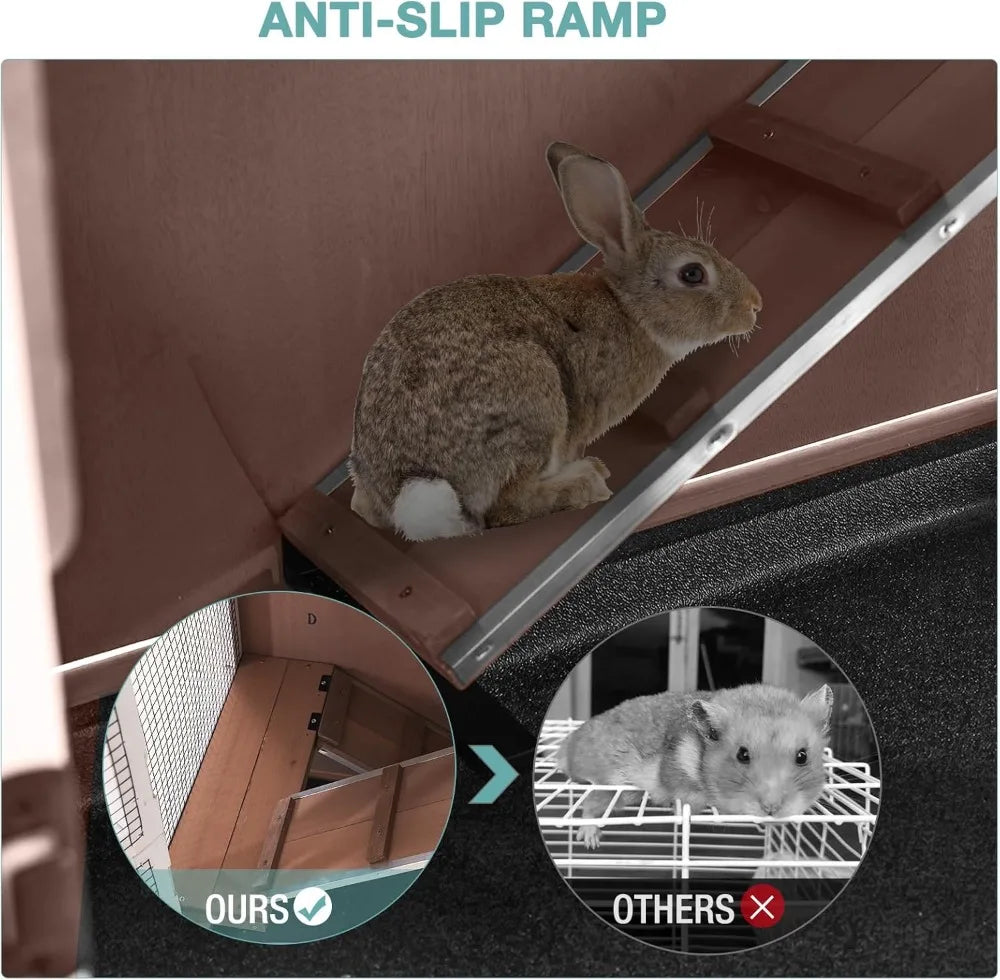 Rabbit Hutch with Sliding Plastic Trays, Wheels & Ramp
