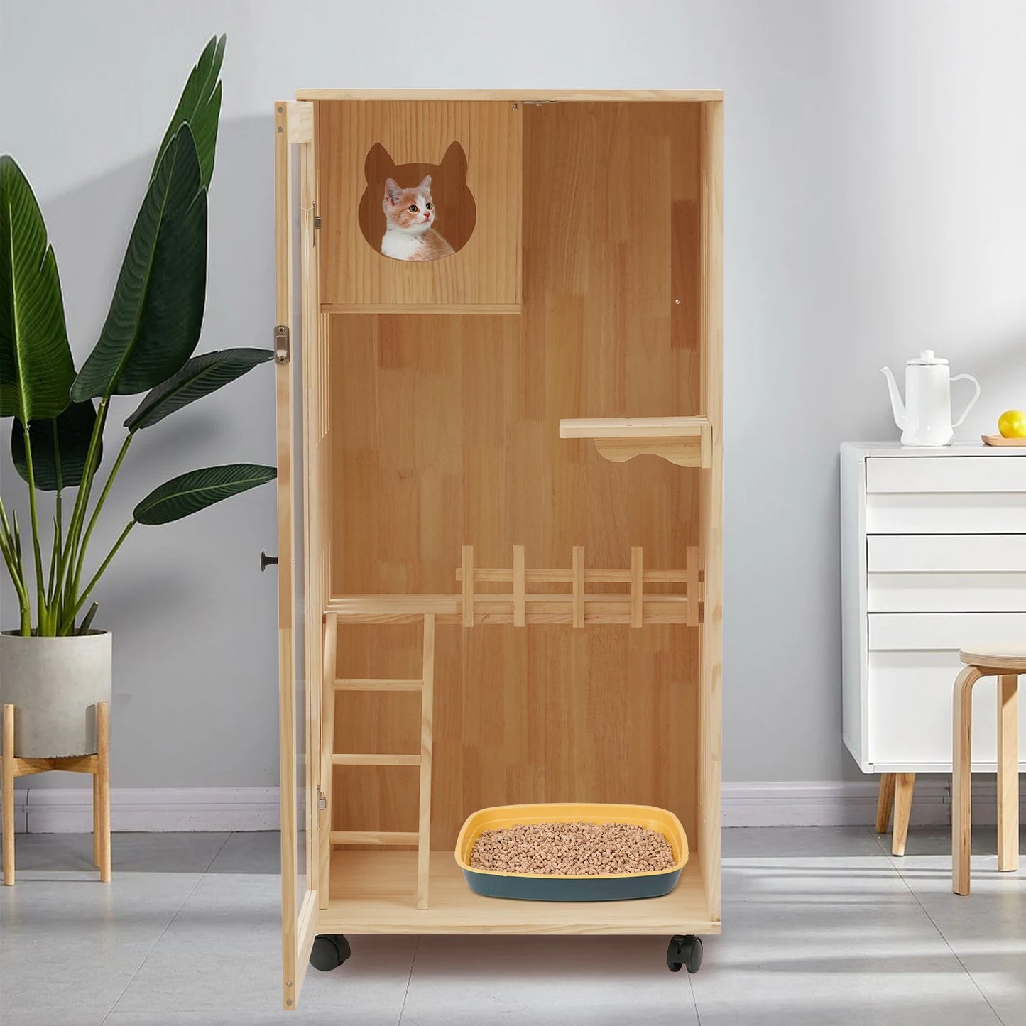 Large Wooden Indoor Catio for Cats