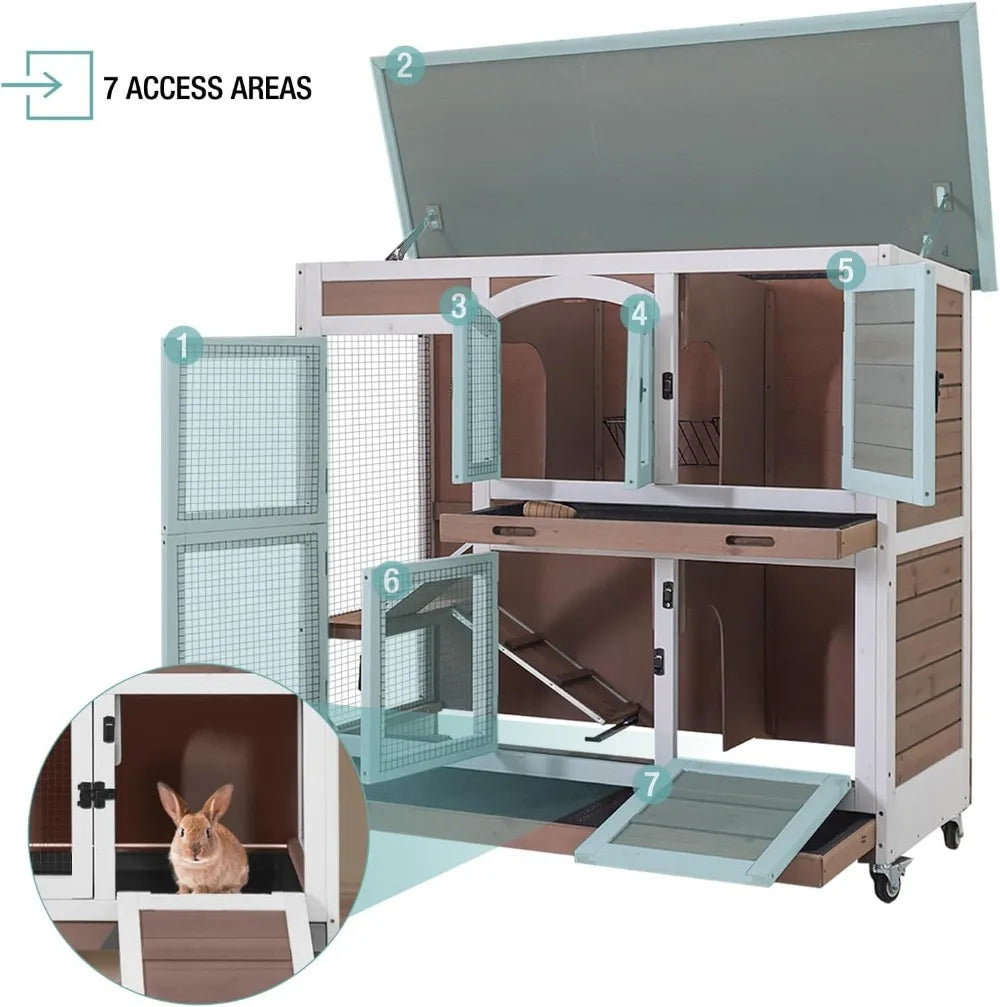 Rabbit Hutch with Sliding Plastic Trays, Wheels & Ramp