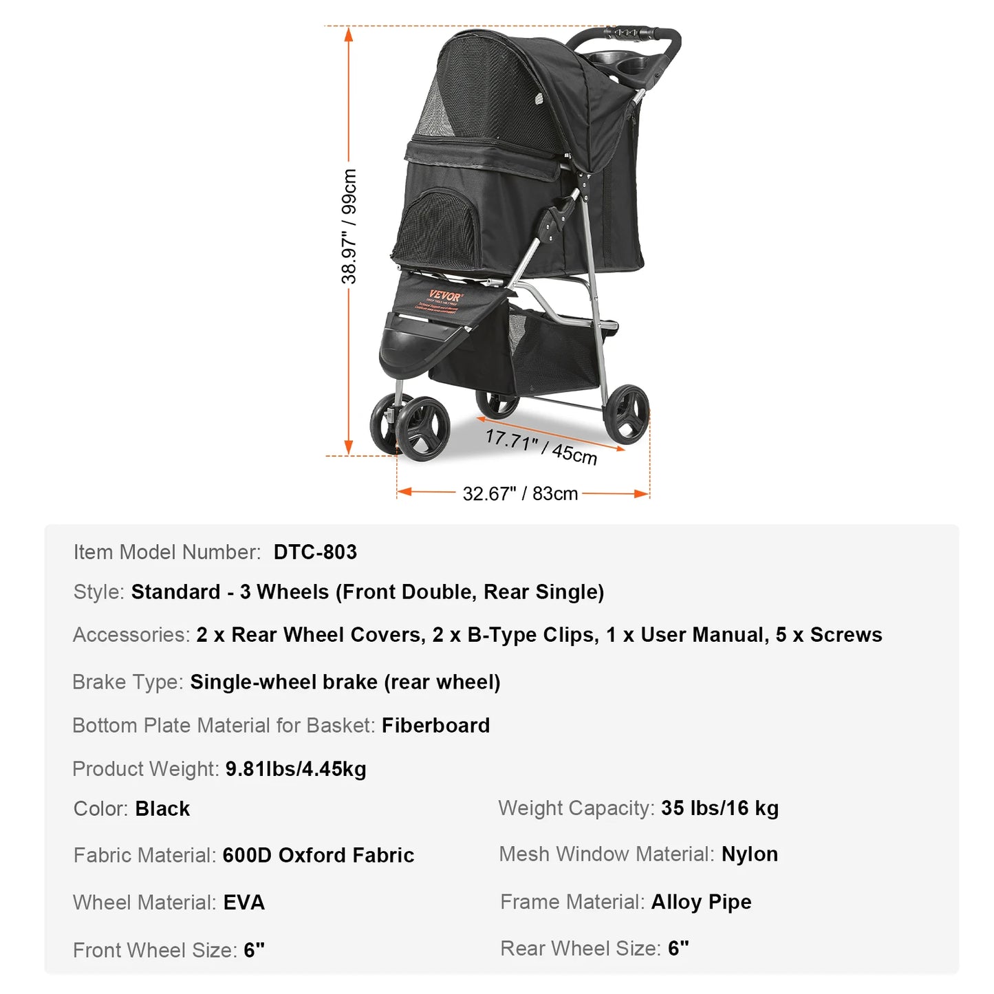 Pet Lightweight Stroller with Brakes