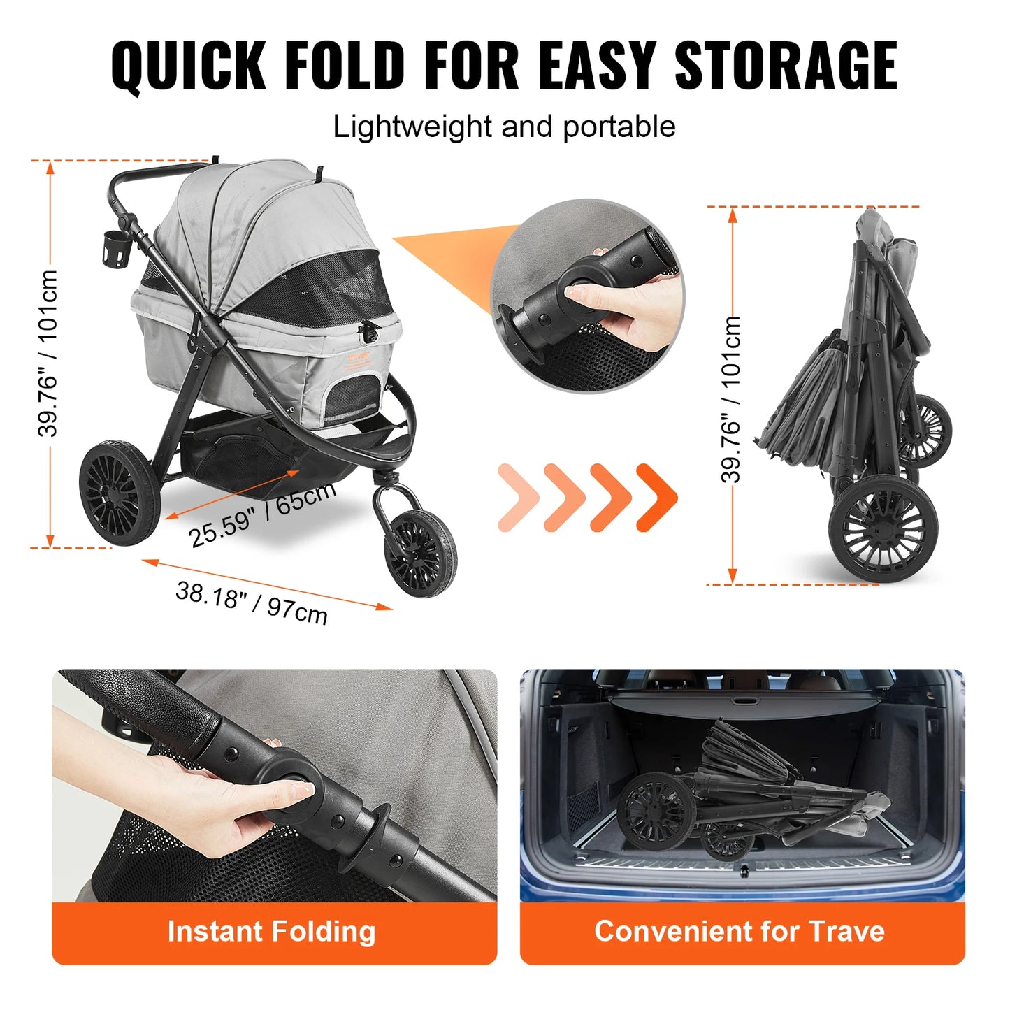 Pet Lightweight Stroller with Brakes
