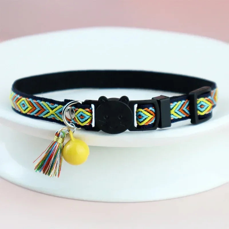 Adjustable collar with tassels and bells embellished pet collar