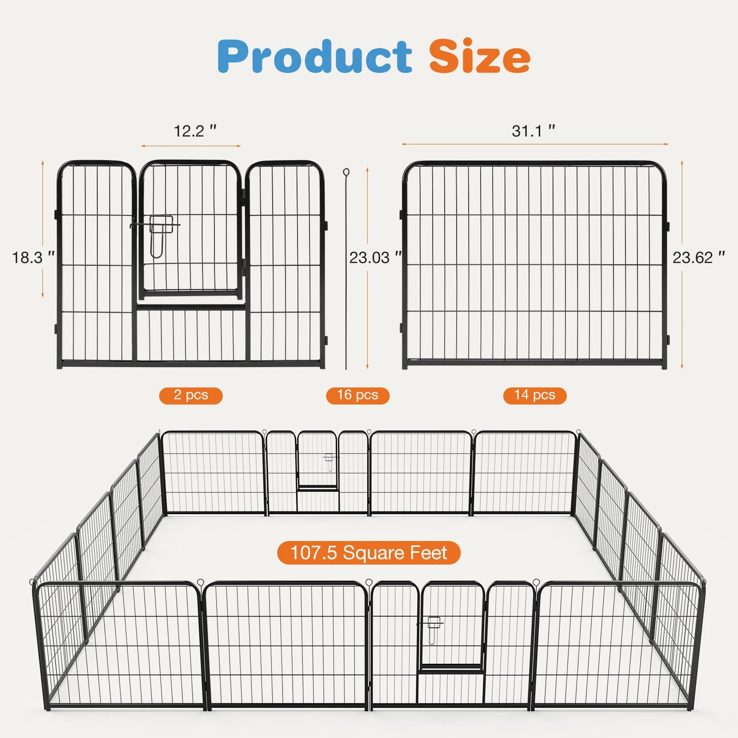 16 Panel Dog Playpen with Doors
