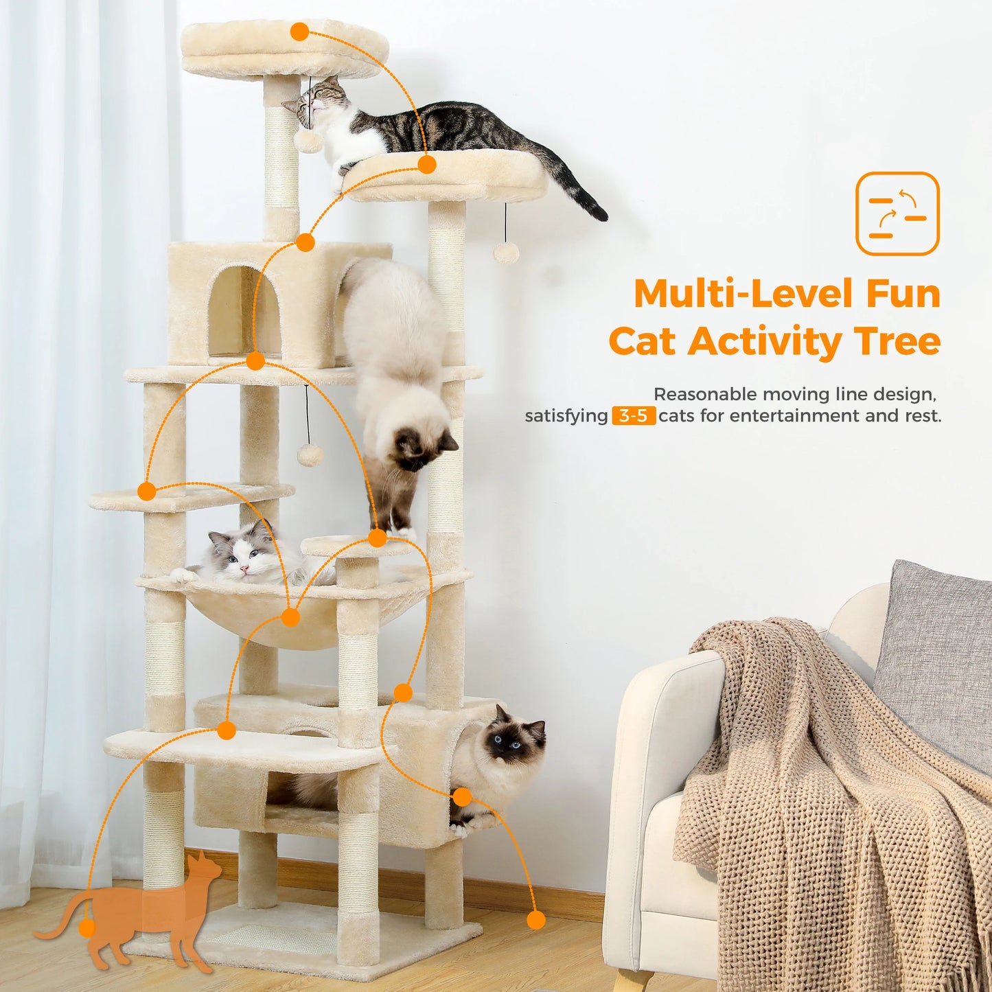 72" Large Cat Tree and Tower for Indoor Cats
