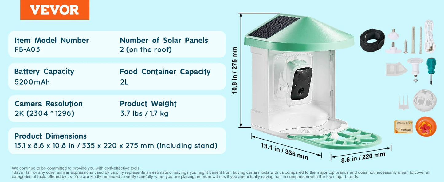 Smart Bird Feeder with Camera 2KHD