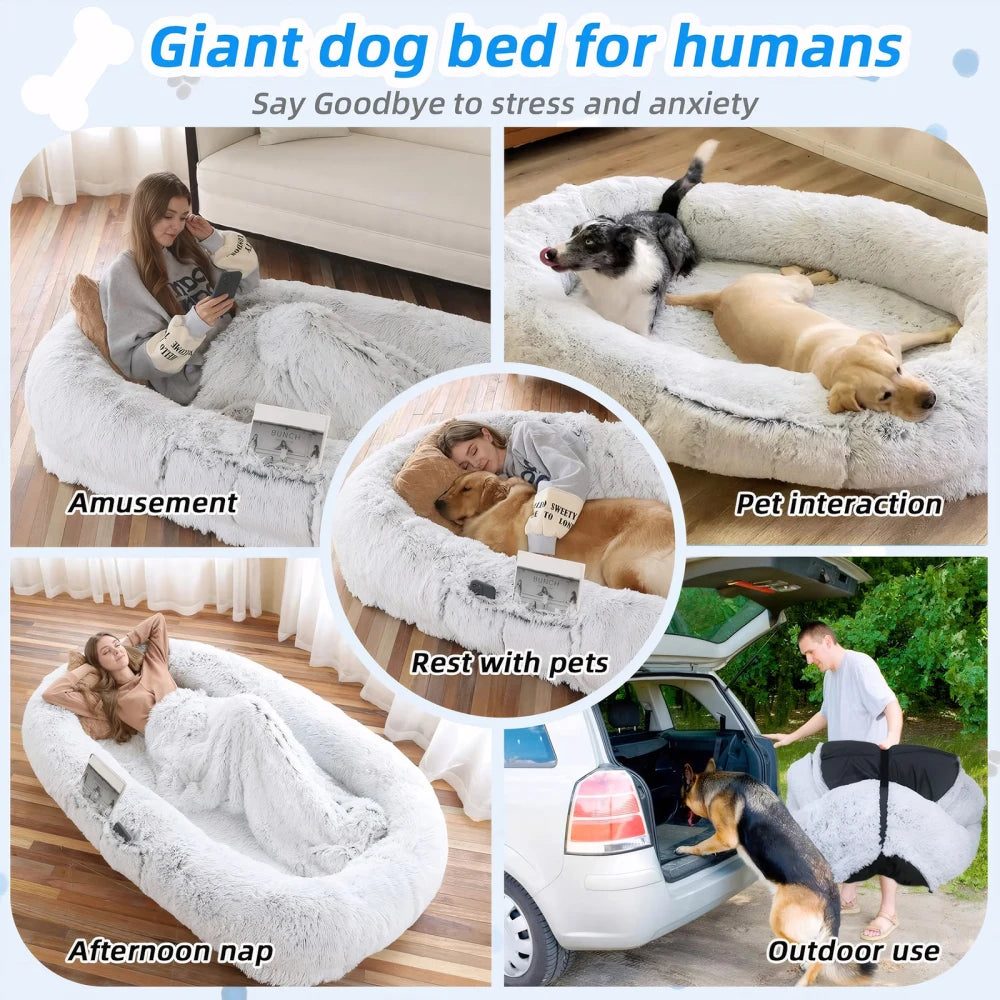 Human Dog Bed Washable Faux Fur