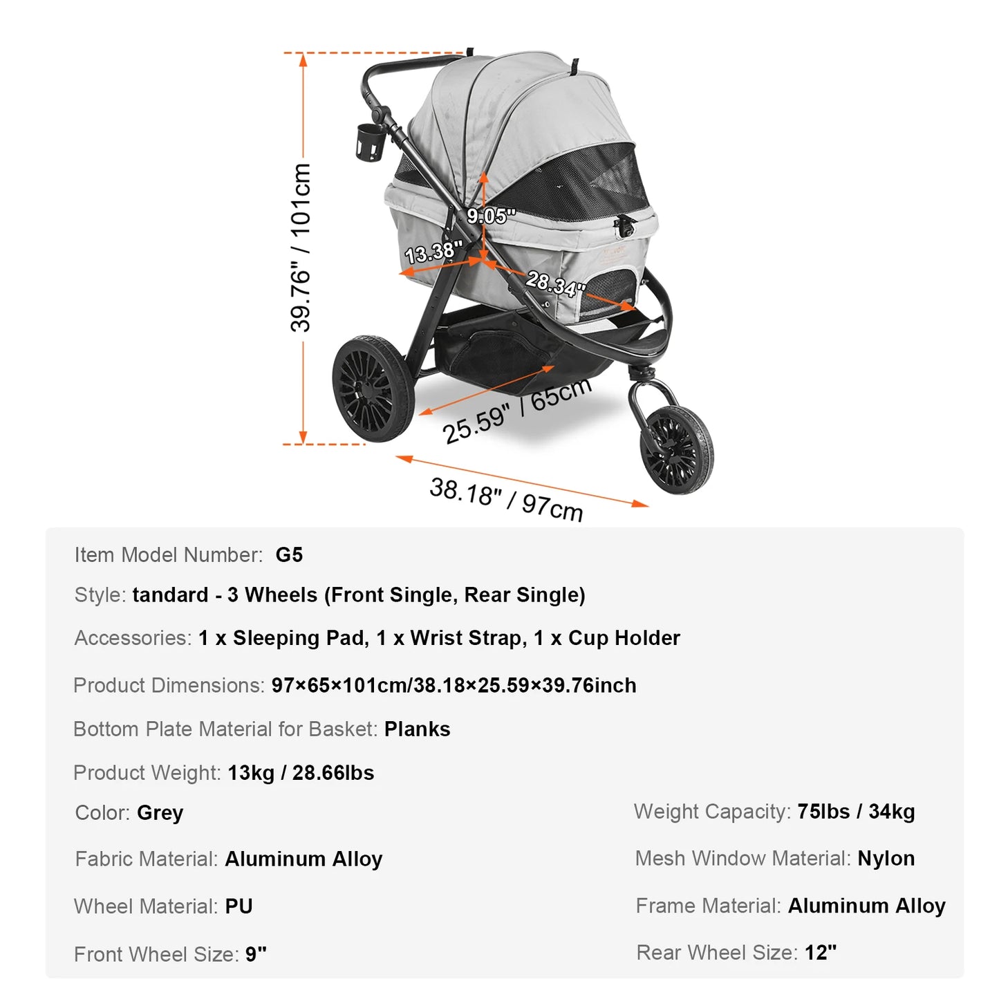 Pet Lightweight Stroller with Brakes