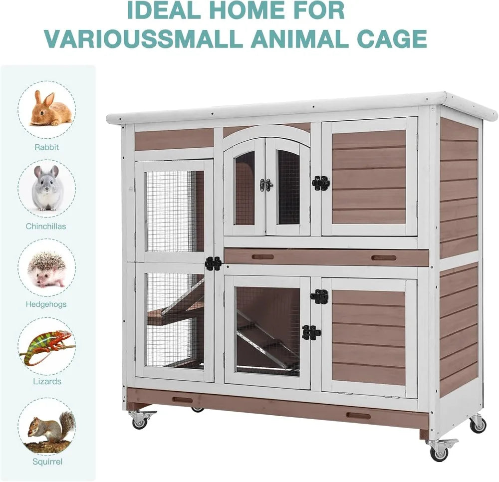 Rabbit Hutch with Sliding Plastic Trays, Wheels & Ramp