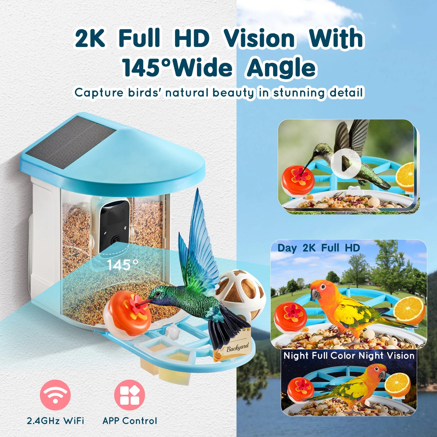 Smart Bird Feeder with Camera 2KHD