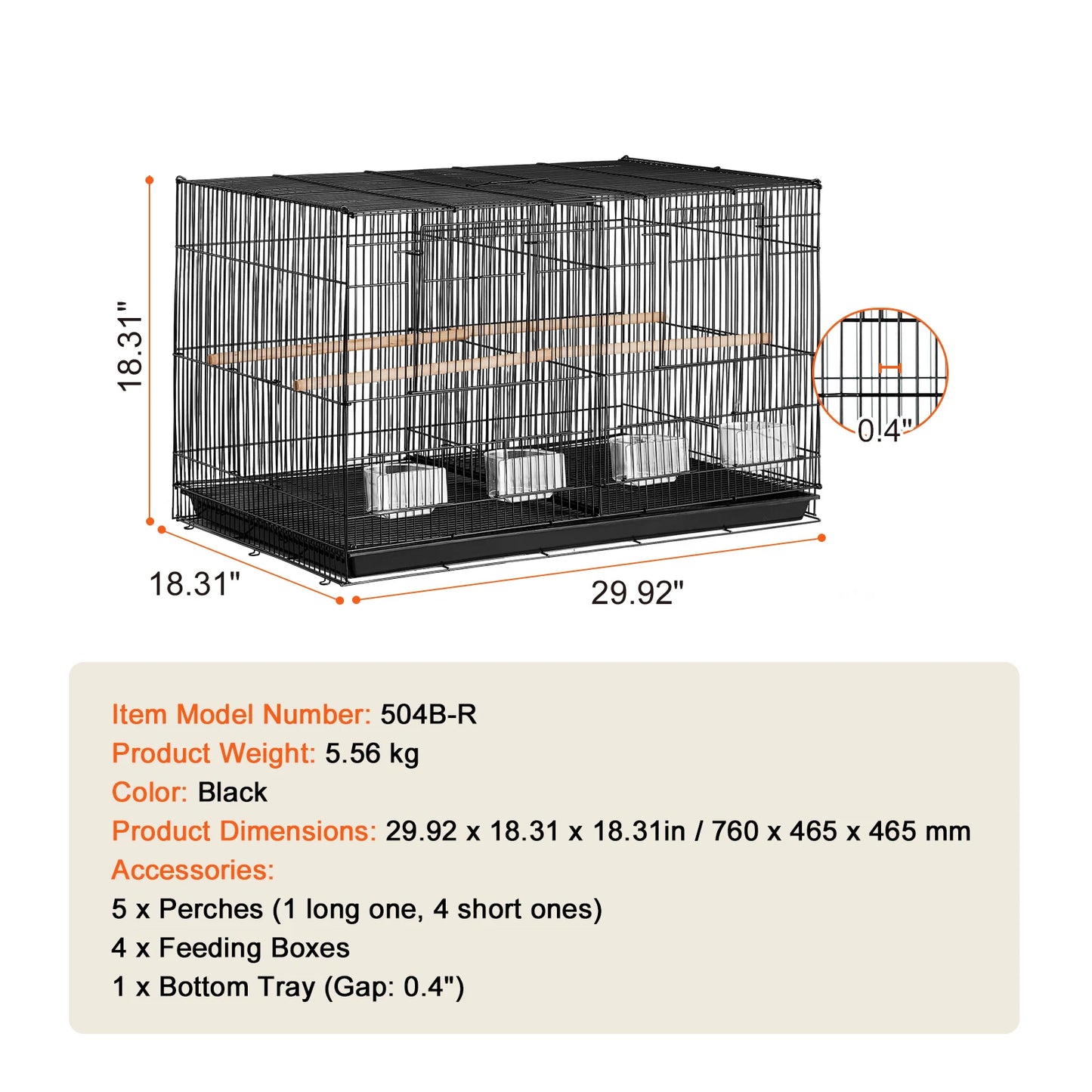 30" Flight Bird Cage with Handle and Perches