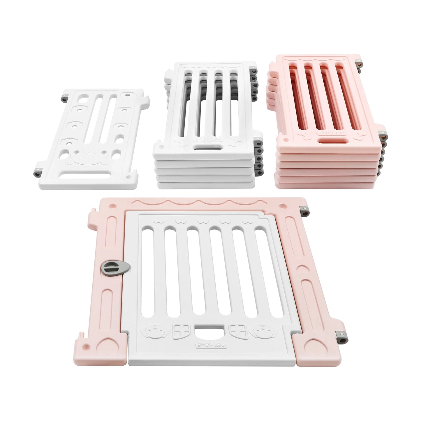(Pink-White) 12 Panels Pet Playpen with Door