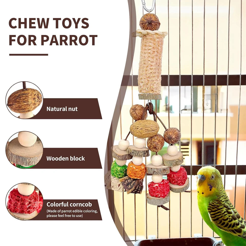 2 PCS Natural Wooden Block Bird Toys