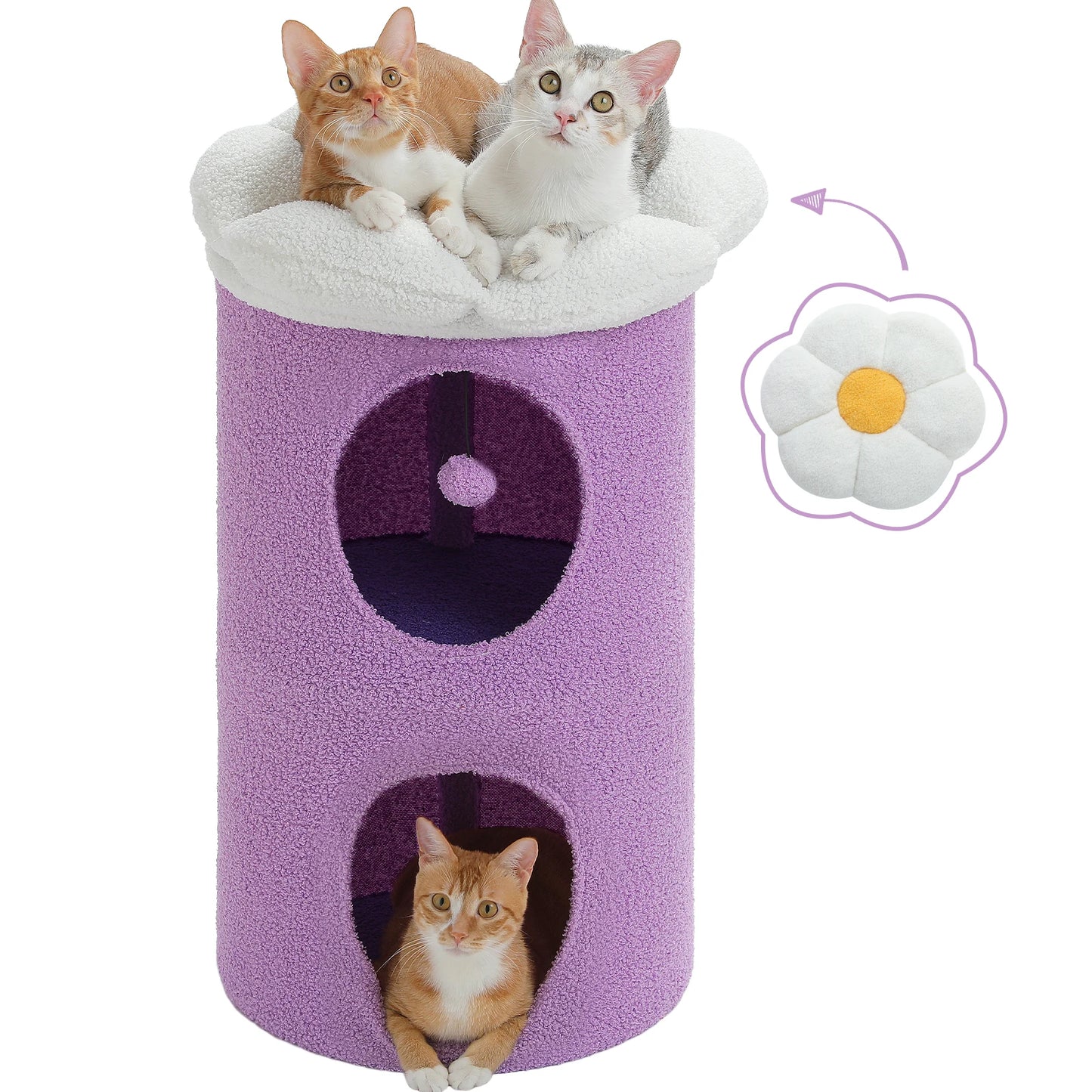 2-Story Large Cat House with Removable Flower Cat Bed