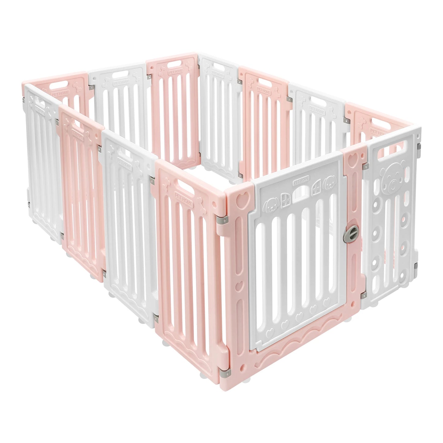 (Pink-White) 12 Panels Pet Playpen with Door