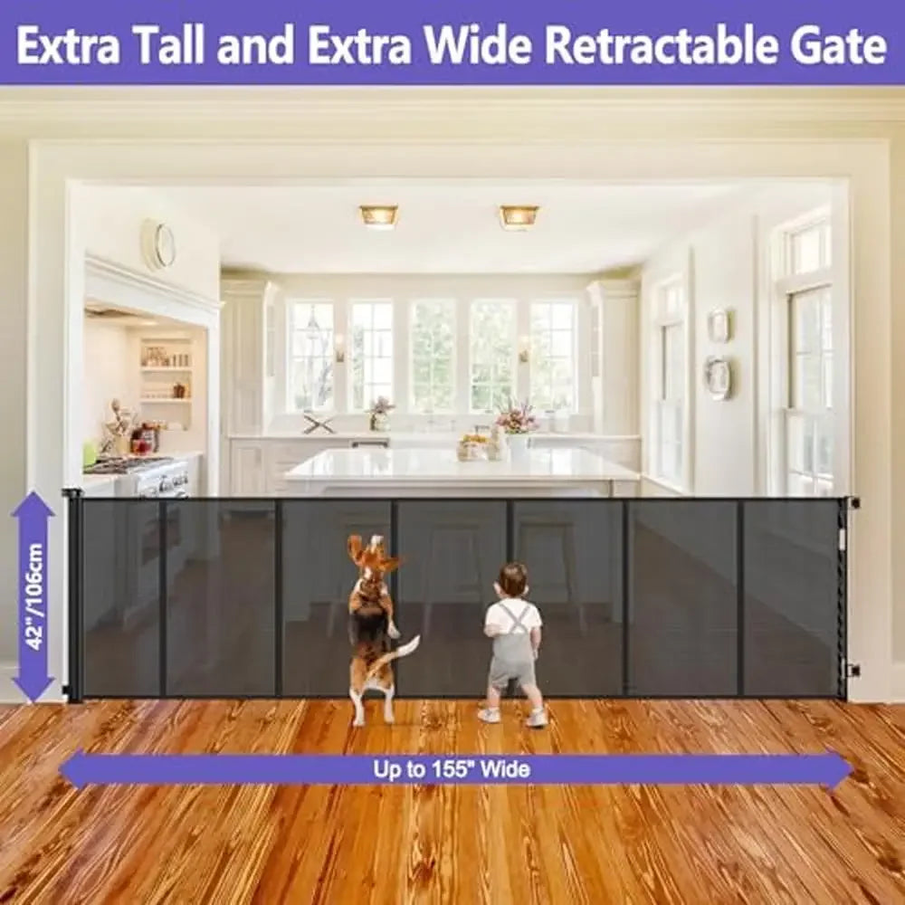 Tall Retractable Dog Gate 155" Extra Wide