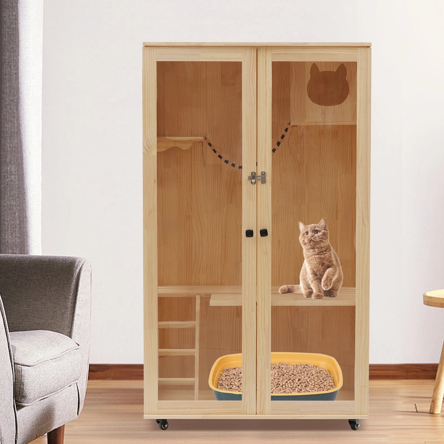 Large Wooden Indoor Catio for Cats