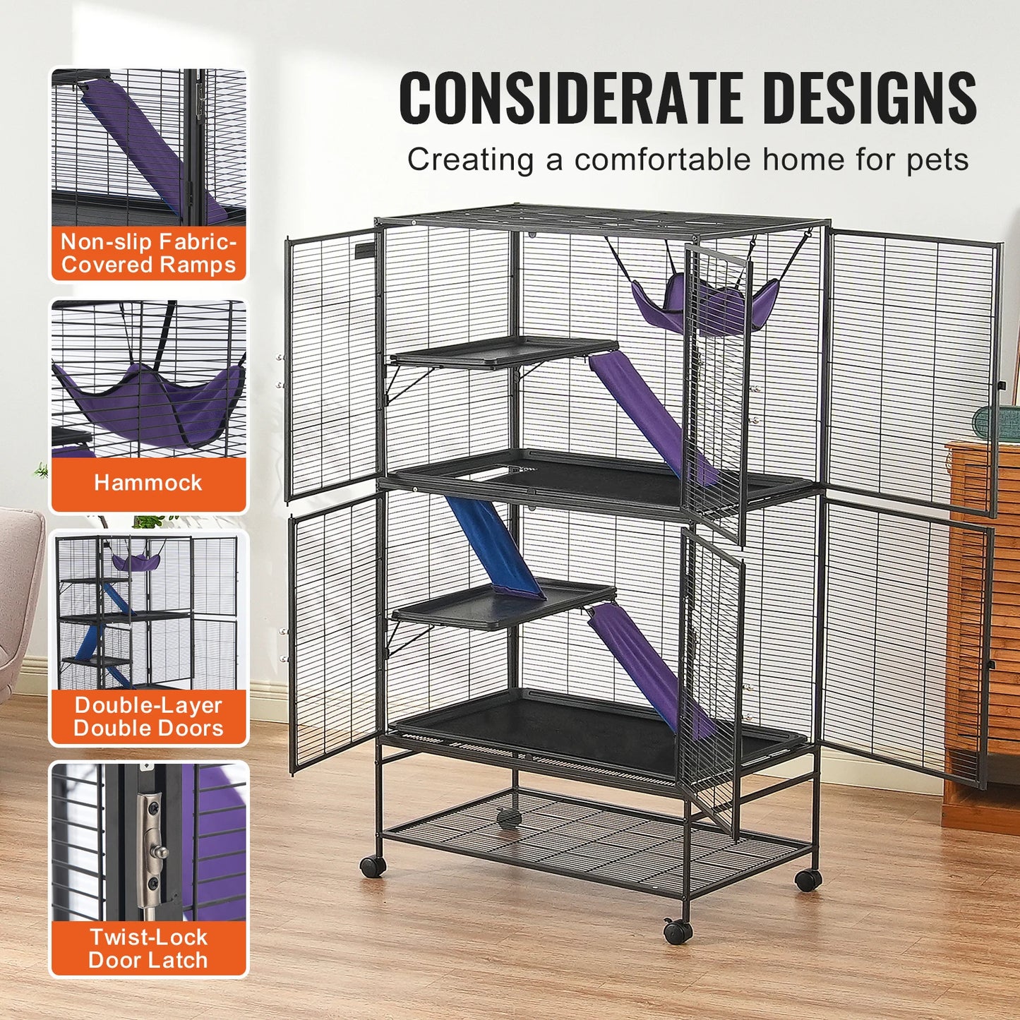 64.6" Rolling Large 4-Tier Critter Nation Cage