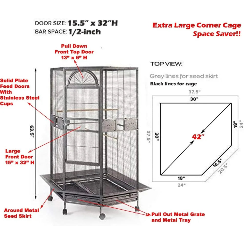 64" Extra Large Corner Flight Bird Cage