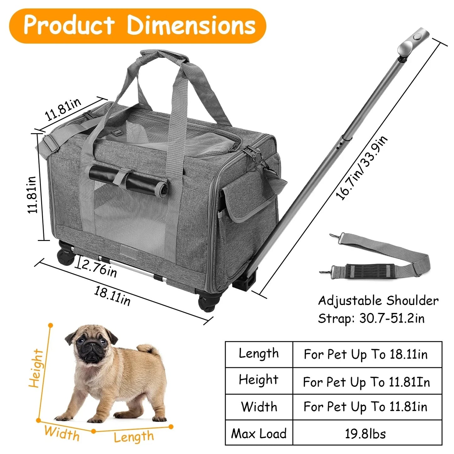 Pet Carrier with Wheels Airline Approved