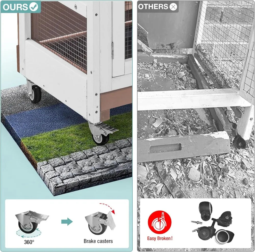 Rabbit Hutch with Sliding Plastic Trays, Wheels & Ramp