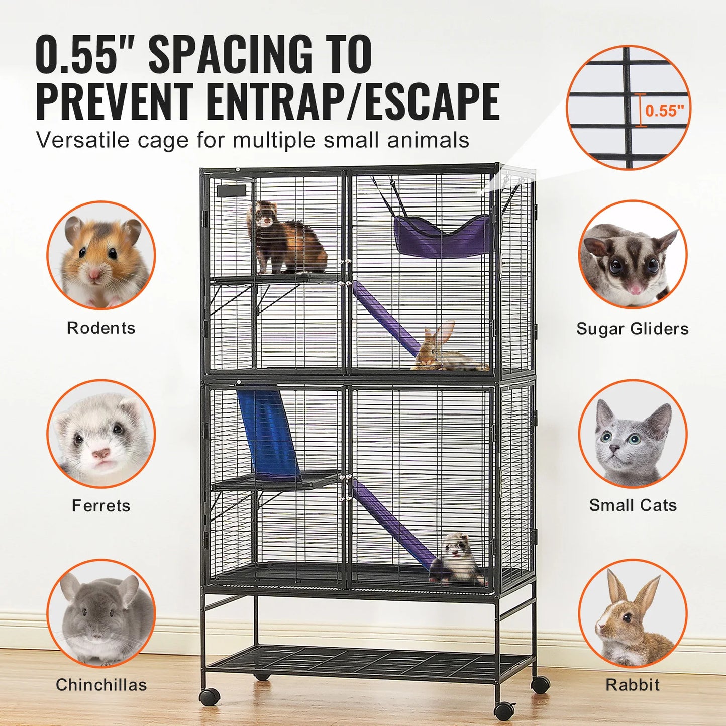 64.6" Rolling Large 4-Tier Critter Nation Cage