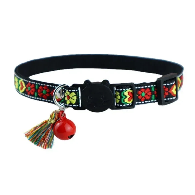 Adjustable collar with tassels and bells embellished pet collar